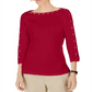 Karen Scott Top Feminino Manga 3/4 com Tachas Vermelho Tamanho Médio