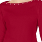 Karen Scott Top Feminino Manga 3/4 com Tachas Vermelho Tamanho Médio