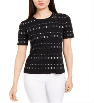 Suéter texturizado feminino Alfani de manga curta, preto, tamanho XX-G