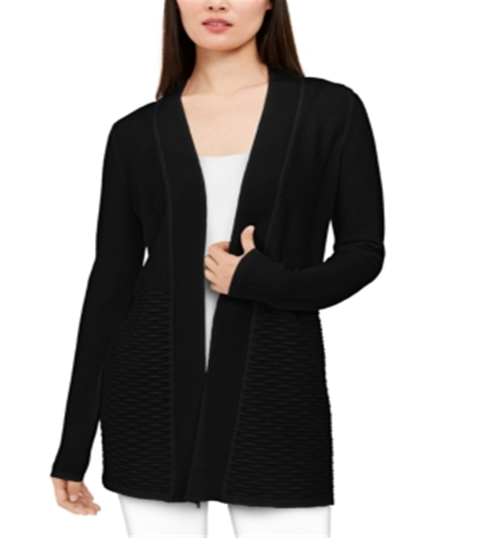 Cardigan feminino texturizado de mangas compridas Alfani, preto, tamanho grande