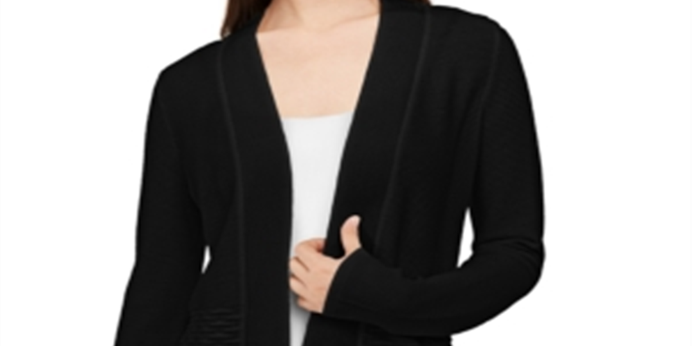 Cardigan feminino texturizado de mangas compridas Alfani, preto, tamanho grande