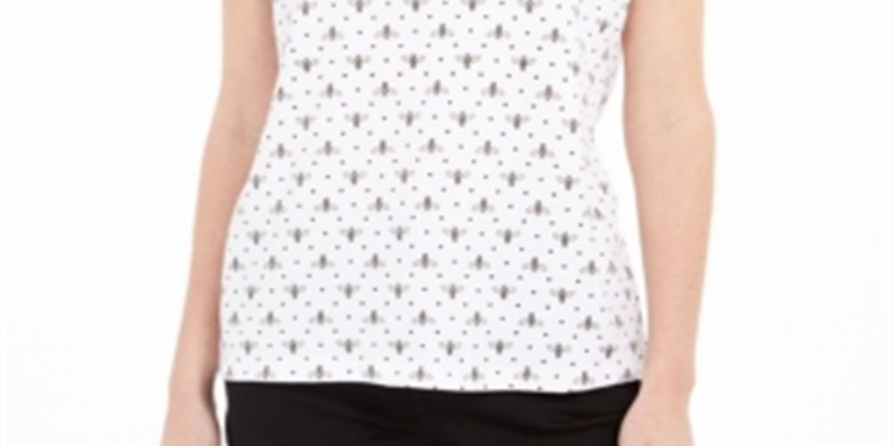 Camiseta Henley com estampa de abelha feminina Karen Scott, branca, tamanho médio