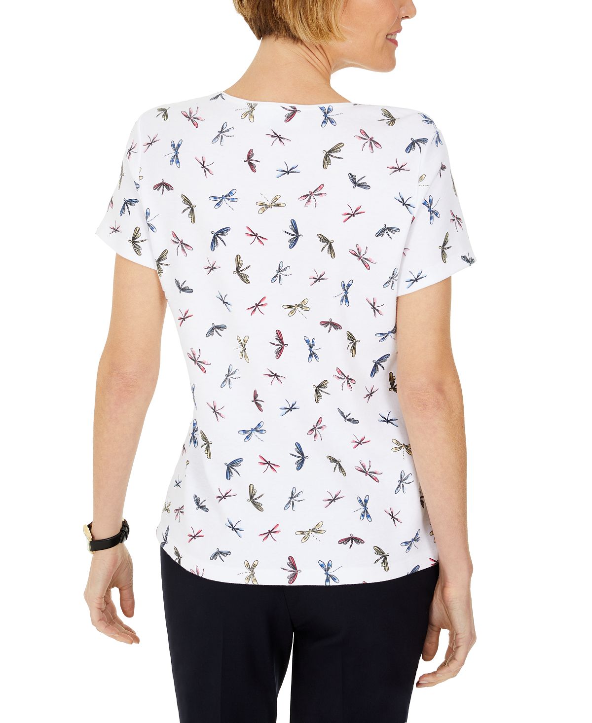 Blusa feminina Karen Scott com estampa de libélula, branca, tamanho XX-G