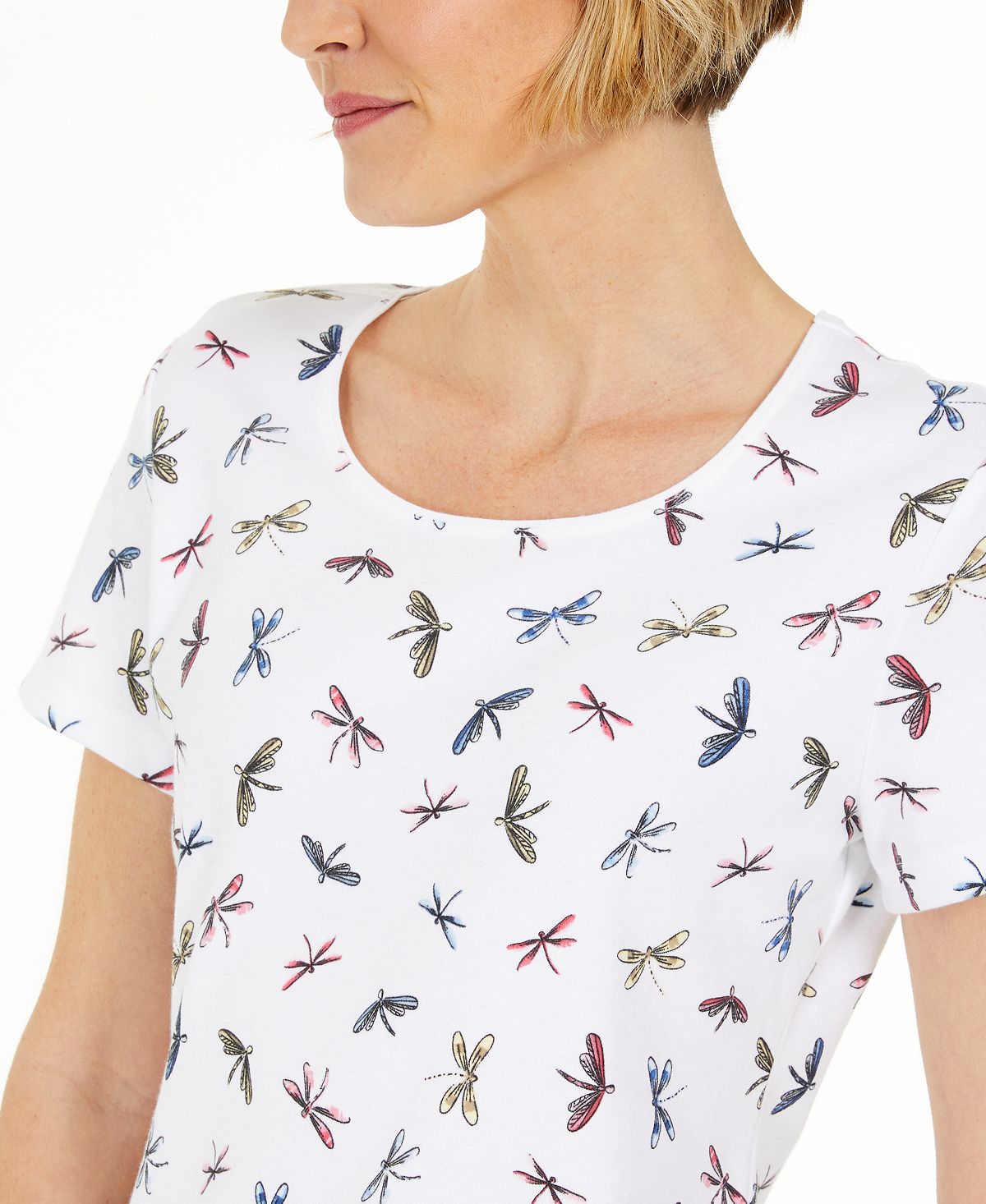 Blusa feminina Karen Scott com estampa de libélula, branca, tamanho XX-G