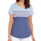 Karen Scott Tara Colorblocked Listras Rebite Top Feminino Azul Tamanho X-S