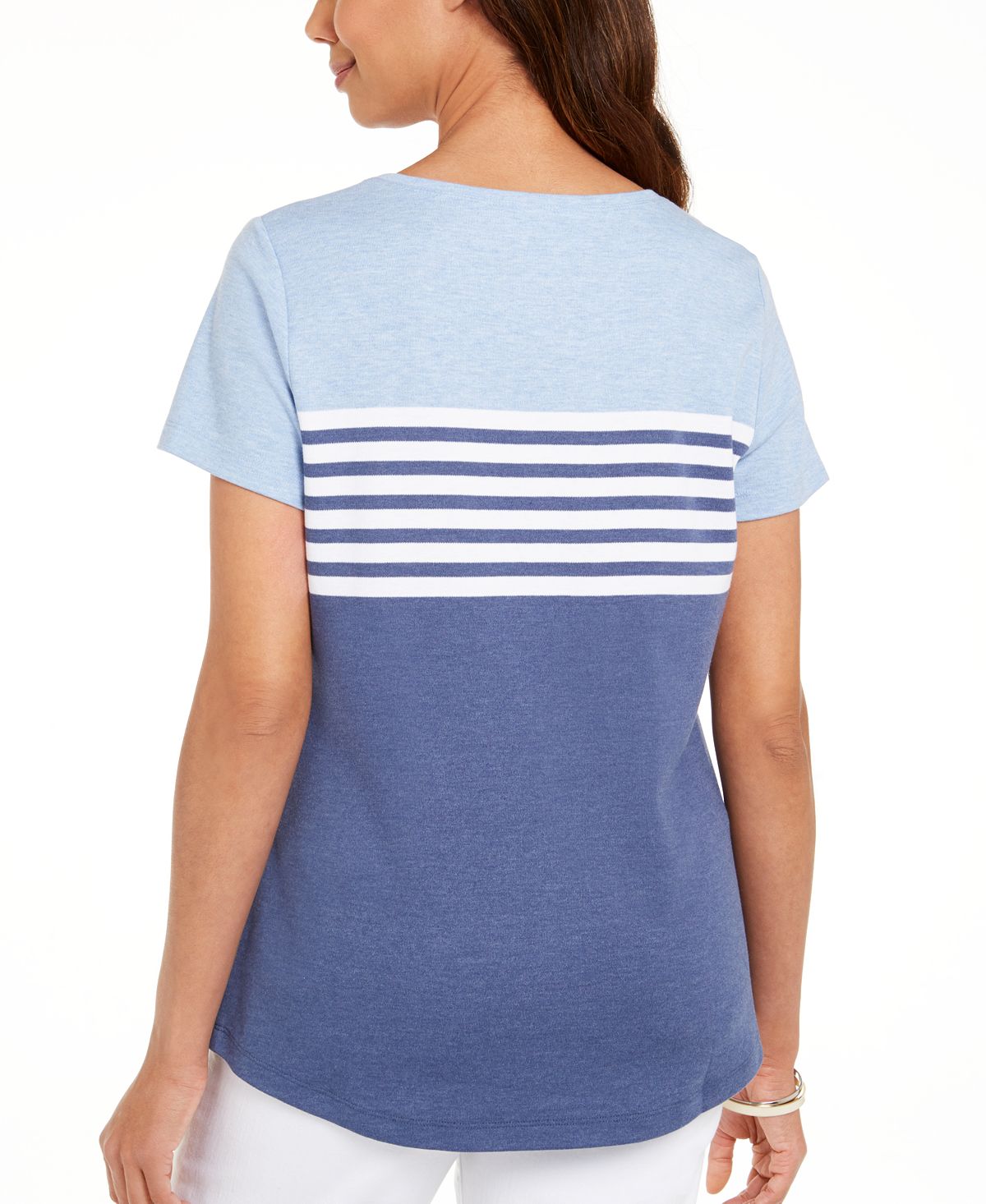 Karen Scott Tara Colorblocked Listras Rebite Top Feminino Azul Tamanho X-S