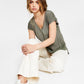 Blusa feminina Bar III com decote em V e malha mista, tamanho X-S