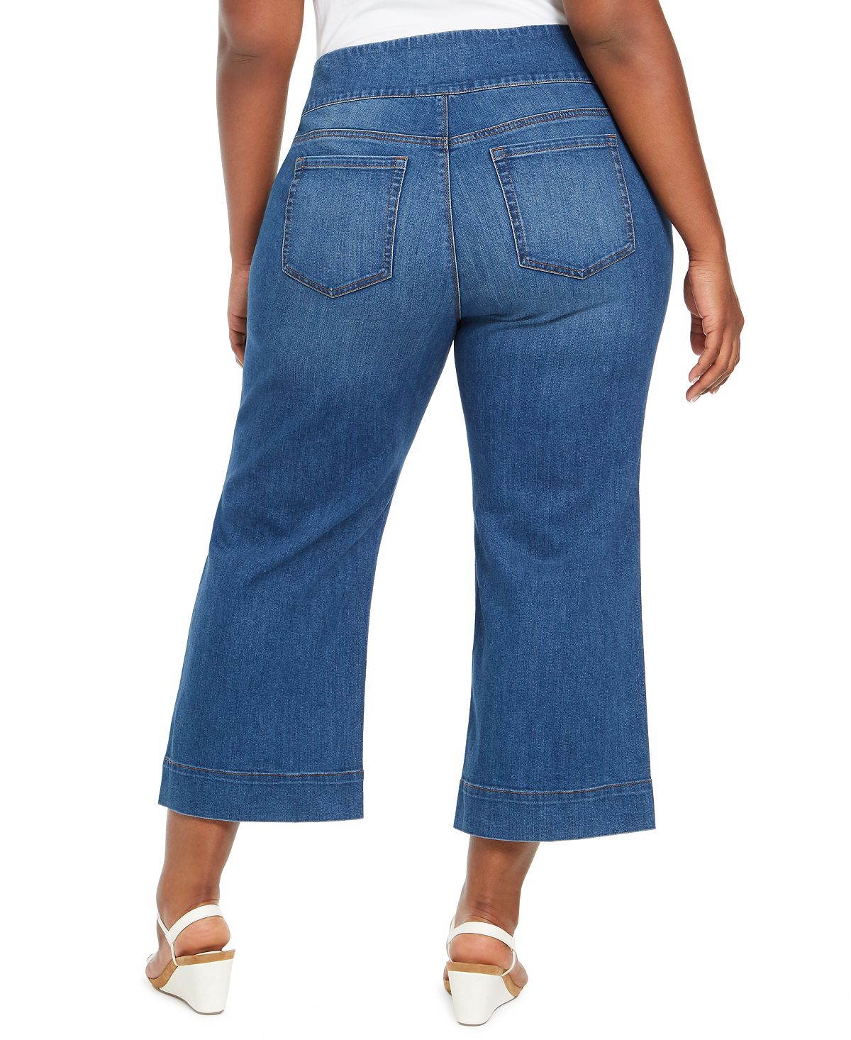 Calça jeans feminina estilo &amp; co, perna larga, azul, tamanho pequeno pequeno
