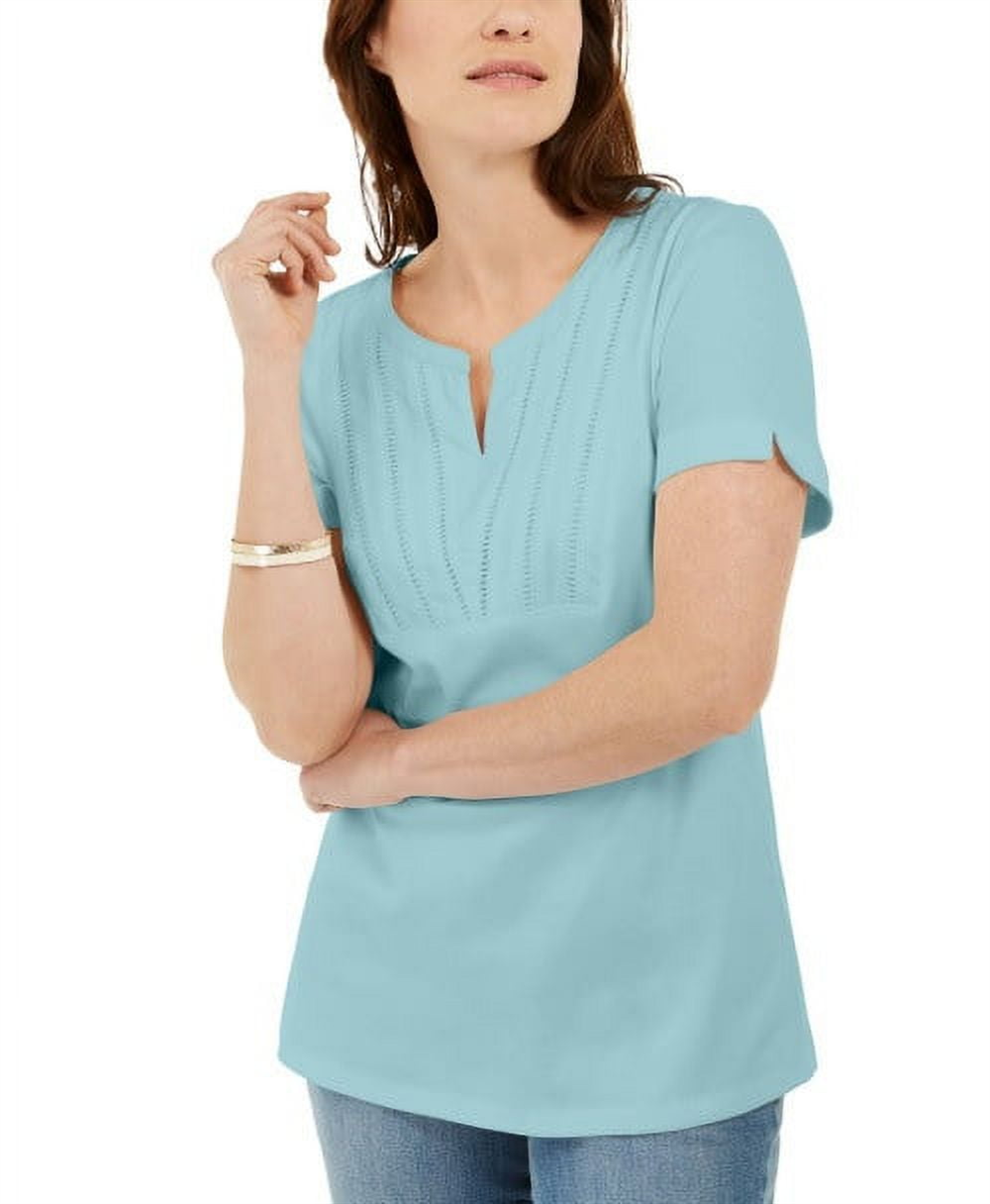 Karen Scott Blusa Feminina Azul Tecido Gola Dividida Tamanho P