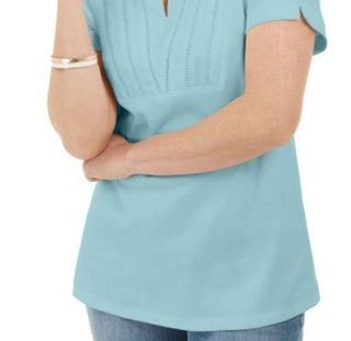 Karen Scott Blusa Feminina Azul Tecido Gola Dividida Tamanho P