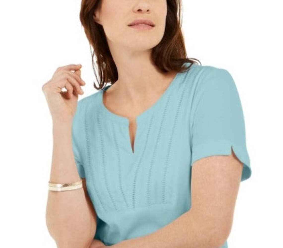 Karen Scott Blusa Feminina Azul Tecido Gola Dividida Tamanho P