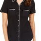 Karen Scott Blusa feminina com botões e debrum de algodão, preta, tamanho extragrande
