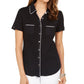 Karen Scott Blusa feminina com botões e debrum de algodão, preta, tamanho extragrande