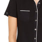Karen Scott Blusa feminina com botões e debrum de algodão, preta, tamanho extragrande
