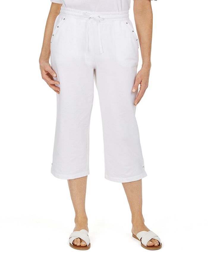 Calça Capri Karen Scott Feminina com Tachas Branca Tamanho Pequeno Médio
