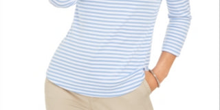 Charter Club Women's 3/4 Sleeve Striped Top -Blue Size Medium