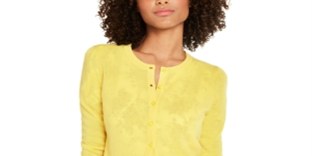 Cardigan feminino de cashmere essencial Charter Club, amarelo, tamanho médio