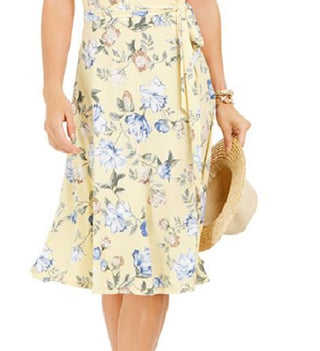 Charter Club Women's Floral Print MIDI Knit Dress Yellow Size X-Large