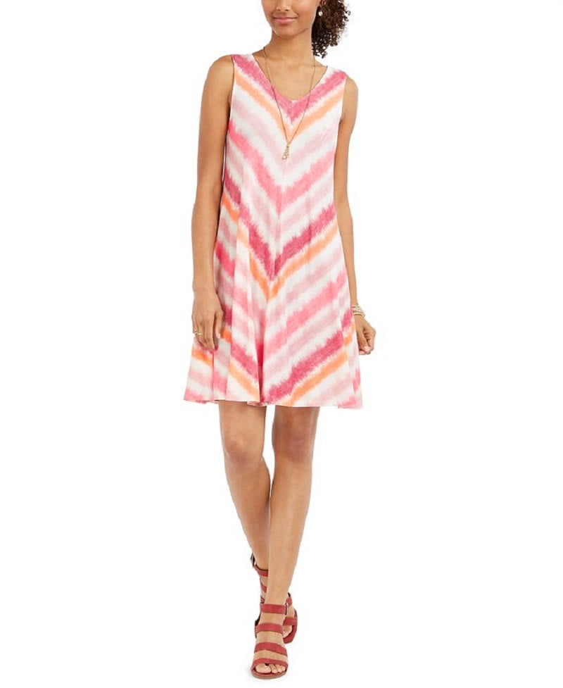 Vestido rodado sem mangas estampado feminino Style &amp; Co, rosa, tamanho pequeno
