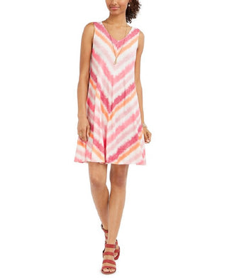 Vestido rodado sem mangas estampado feminino Style &amp; Co, rosa, tamanho pequeno
