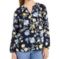 Blusa feminina com estampa floral em georgette, azul, tamanho extrapequeno, Charter Club