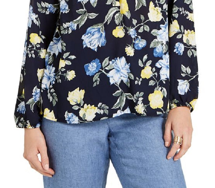 Blusa feminina com estampa floral em georgette, azul, tamanho extrapequeno, Charter Club