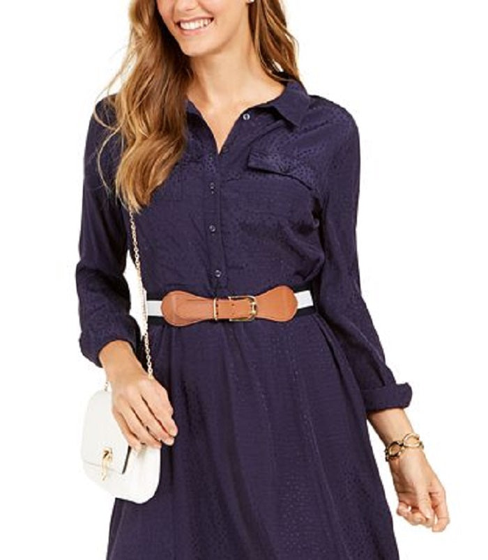 Vestido-camisa feminino Charter Club com bolinhas e jacquard, azul, tamanho pequeno GG