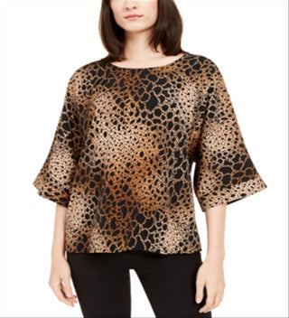Blusa feminina Alfani com estampa animal e manga dolman, gola redonda, marrom, tamanho pequeno