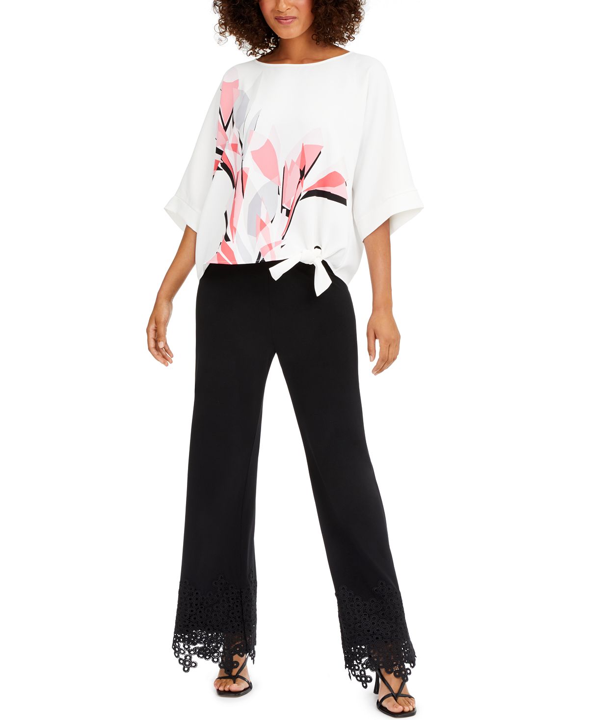 Blusa feminina Alfani com estampa e amarração lateral, rosa, tamanho médio