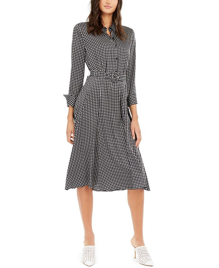 Vestido Alfani Feminino Estampado com Cinto e Saia Flare Preto Tamanho 12