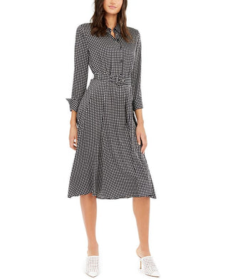 Vestido Alfani Feminino Estampado com Cinto e Saia Flare Preto Tamanho 12