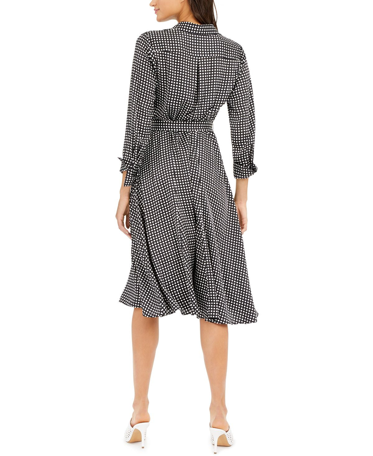 Vestido Alfani Feminino Estampado com Cinto e Saia Flare Preto Tamanho 12