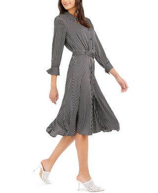 Vestido Alfani Feminino Estampado com Cinto e Saia Flare Preto Tamanho 12