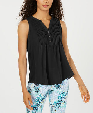 Charter Club Women's Sleeveless Pintuck Blouse Black Size X-Large