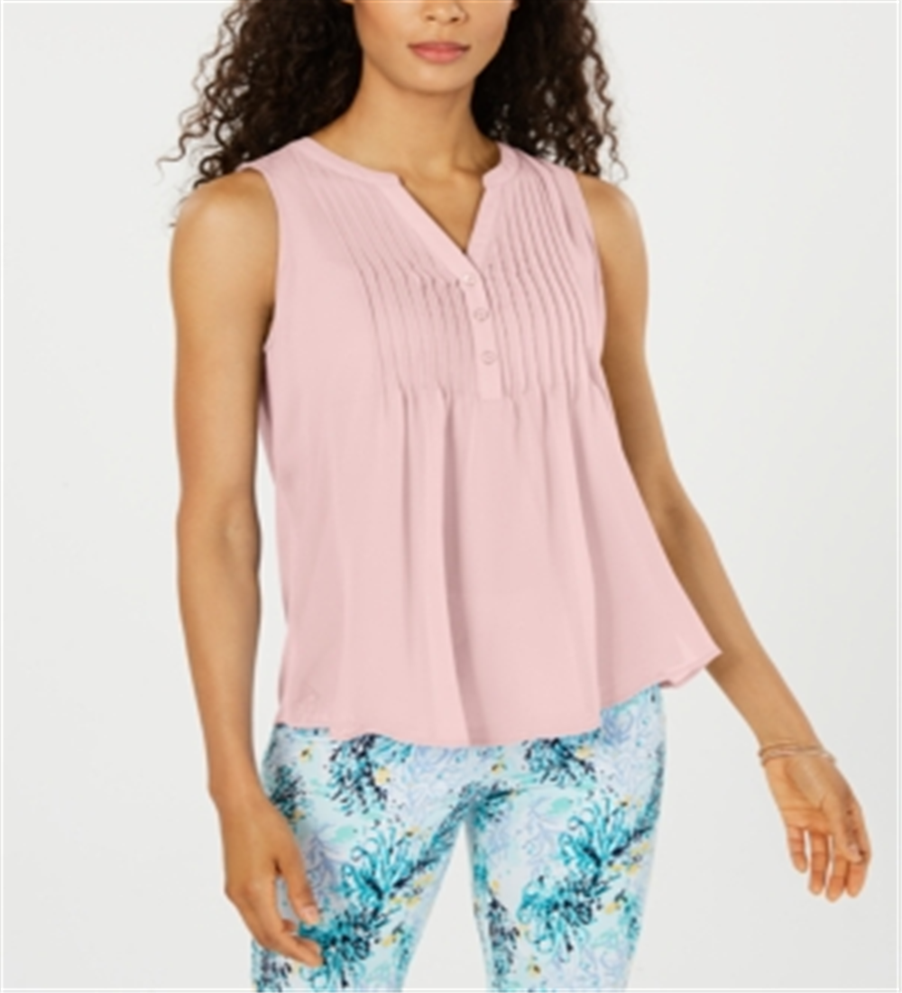 Blusa feminina sem mangas Charter Club Pintuck rosa tamanho XX-G