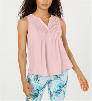 Charter Club Women's Sleeveless Pintuck Blouse Pink Size XX-Large