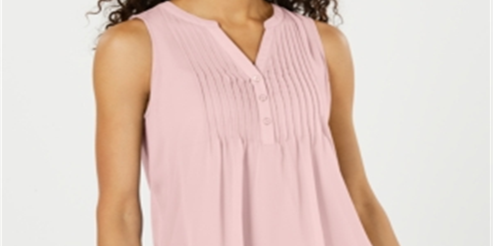 Blusa feminina sem mangas Charter Club Pintuck rosa tamanho XX-G