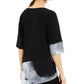 Blusa feminina Alfani estampada, manga curta, decote redondo, preta, tamanho grande