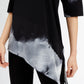 Blusa feminina Alfani estampada, manga curta, decote redondo, preta, tamanho grande