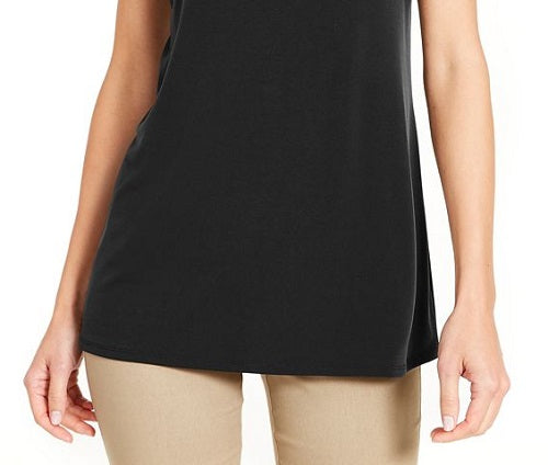 Regata feminina Alfani lisa sem mangas preta tamanho médio