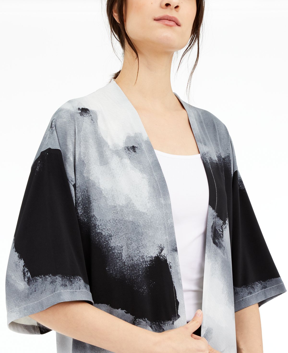 Cardigan longo com estampa abstrata feminina Alfani, cinza, tamanho grande