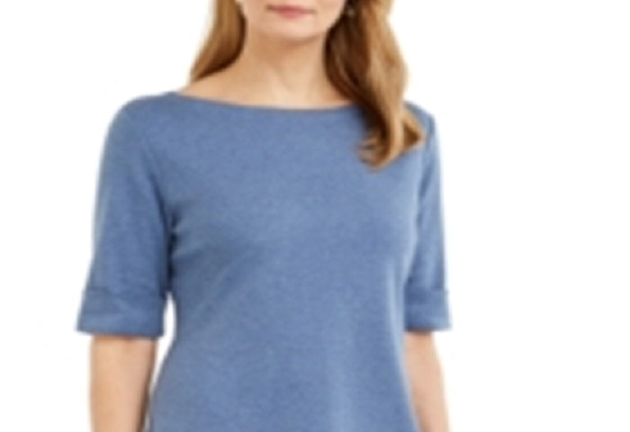 Vestido feminino Karen Scott de algodão com mangas compridas, azul, tamanho X-S