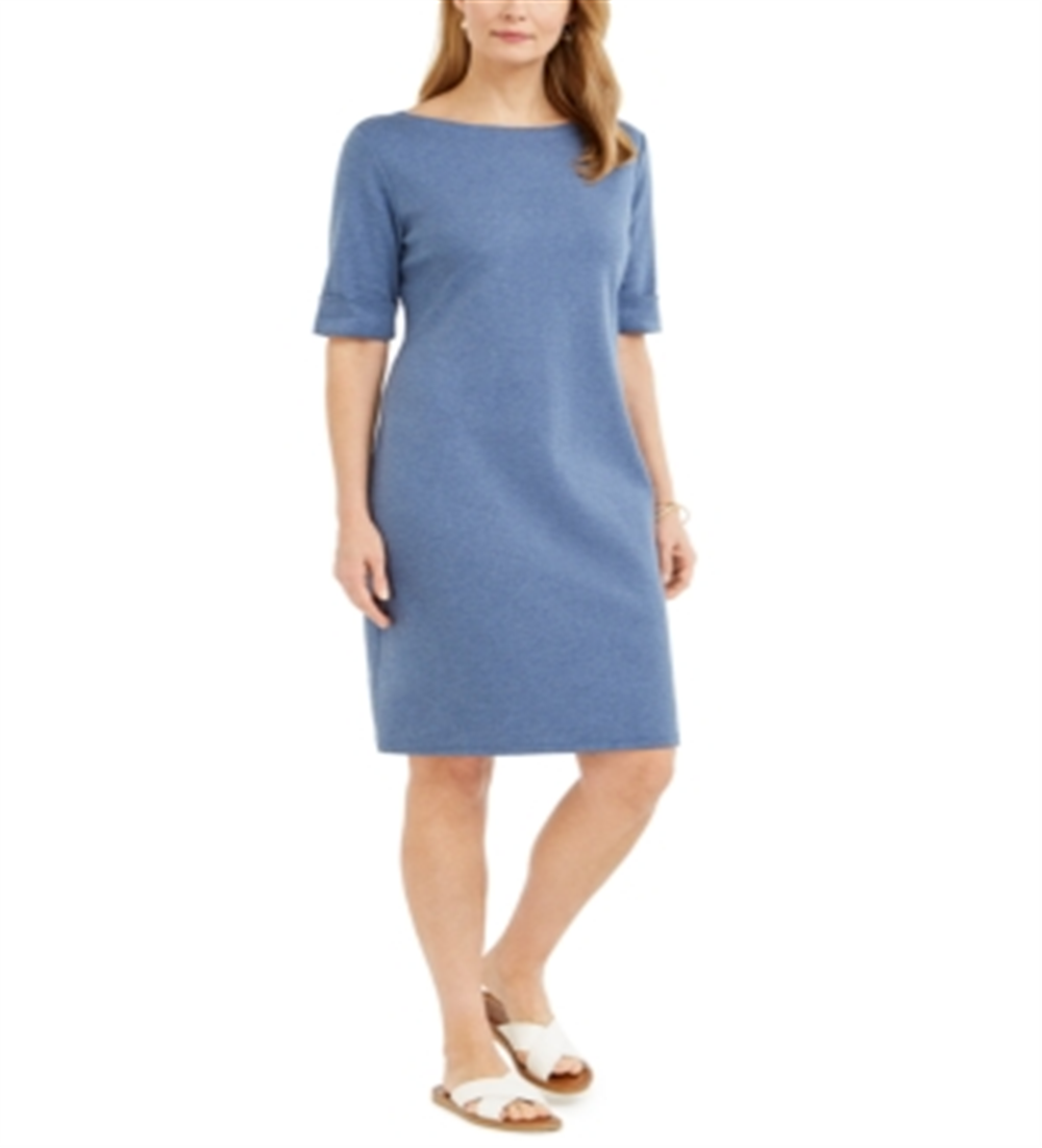Vestido feminino Karen Scott de algodão com mangas compridas, azul, tamanho X-S