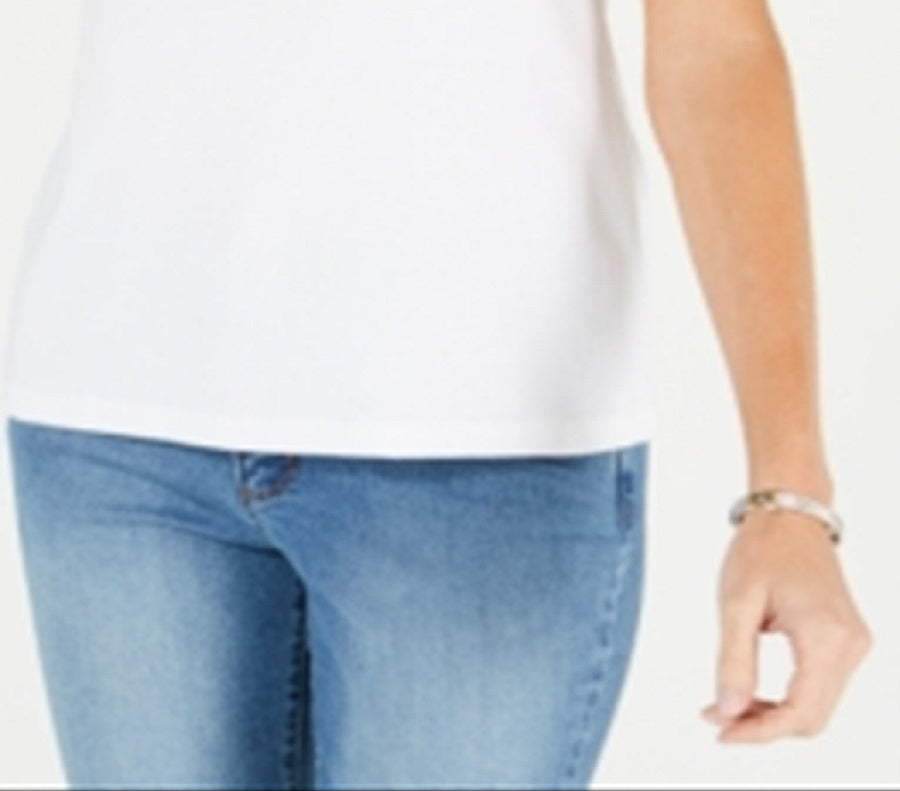 Regata feminina Karen Scott com decote em treliça, branca, tamanho X-S