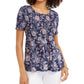 Blusa smocked estampada feminina Style &amp; Co, azul, tamanho X-S