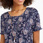 Blusa smocked estampada feminina Style &amp; Co, azul, tamanho X-S