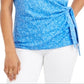 Blusa feminina estampada com amarração lateral, azul, tamanho X-S