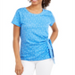 Blusa feminina estampada com amarração lateral, azul, tamanho X-S