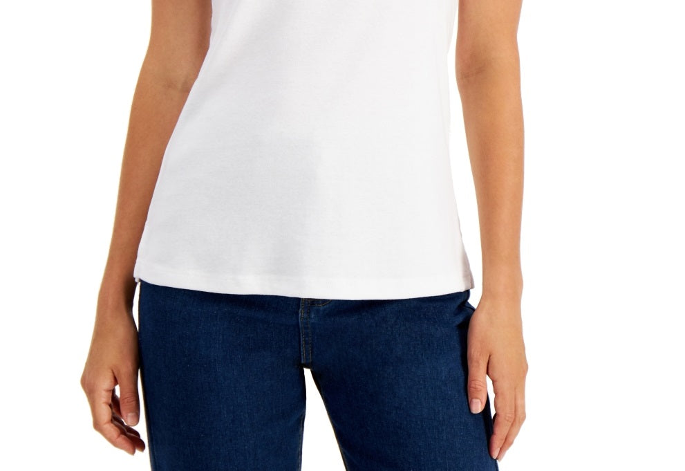 Karen Scott Blusa Feminina Gola Alta Branca Tamanho Pequeno X-Grande