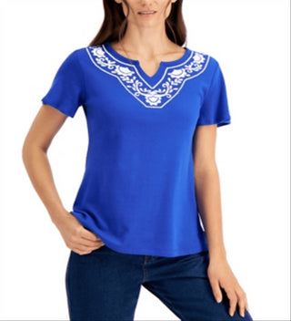 Karen Scott Blusa Feminina Azul Gola Alta Tamanho Pequeno
